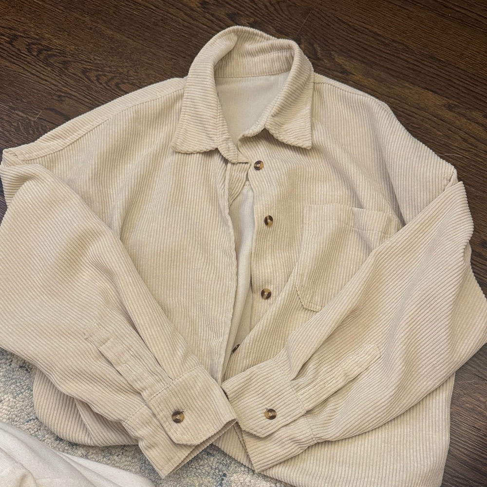 Beige Corduroy Button-Up Shirt